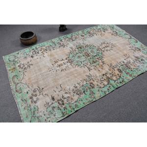 Tapis turc Vintage Beige Vert 4.5 X 7.4ft fait à la main en laine grande surface Patchwork Design rectangulaire couloir Latex pour la décoration de la chambre - Product Image 2