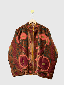 Veste en velours brodée de fleurs, col mandarin, manches longues, style Prairie Chic, vêtements d'hiver pour femmes grandes tailles - Product Image 1