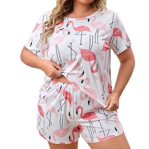Conjunto elegante de camiseta y pantalones cortos estampados de 2 piezas de talla grande para mujer 2025 tejido de punto con logotipo frontal - Product Image 1