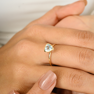 Calidad Premium trillón corte aguamarina venta al por mayor 14K oro amarillo sólido anillo de piedra única regalo para mujeres joyería apilable - Product Image 4