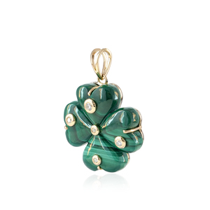 Ensemble de lunette diamant naturel 14k or Malachite pierres précieuses forme de coeur Designer pendentif bijoux dos en argent 925 - Product Image 2