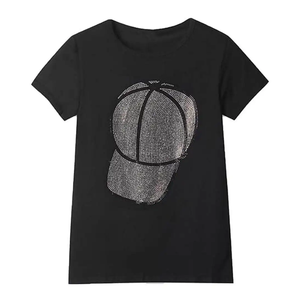 Camisetas cómodas de diamantes de imitación de diseño único 100% algodón con logotipo personalizado - Product Image 1