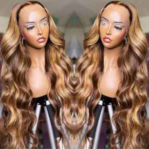Pelo virgen brasileño sin pegamento Piano Color Body Wave peluca rubia con cabello humano de color marrón degradado pelucas delanteras de encaje precortadas - Product Image 3