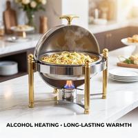 Chauffe-Plat de Luxe en Acier Inoxydable avec Support Doré – Conteneur Chauffant pour Buffet, Idéal pour Hôtels, Banquets et Traiteurs