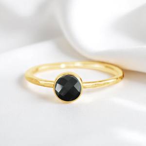 925 Sterling Silver Eternity Vermeil Martelé Bande Ronde À Facettes Noir Onyx Gemme Anneau Fine Jewelry En Vrac En Gros - Product Image 1