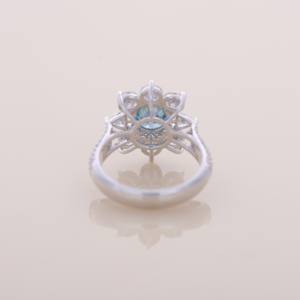 IGI Certified Blue Round Lab Grown Diamond With Side Trillion Cut Floral Halo Engagement Ring in <b>Solid</b> 925 Sterling <b>Silver</b> - Product Image 3