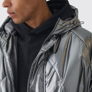 Winter High Quality Polyester/Cotton Men's Hooded Solid Color Puffer Jacket Custom Design Front Waterproof OEM Service - Product Image 3