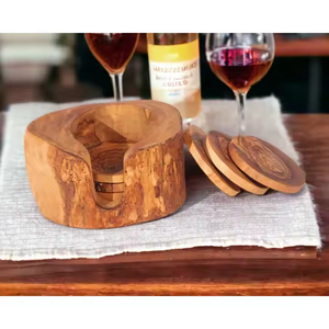 Sous-verres en bois d'olivier de style classique de haute qualité 6 pièces avec support par Blooming Bud Overseas par Crescent Crafts - Product Image 3