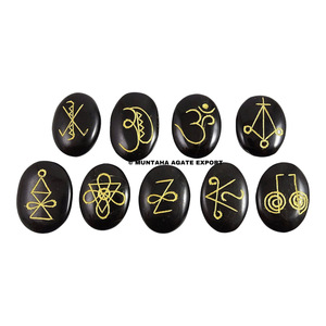 Karuna Reiki Set Black Tourmaline Oval Stone <b>for</b> Healing Spiritual Energy Symbol <b>Crafted</b> <b>Crystal</b> <b>Crafts</b> - Product Image 2