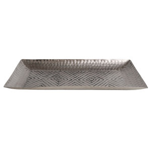 Plateau de service rectangulaire en aluminium sculpté à la main en zigzag pour la maison, le restaurant, l'hôtel et le mariage. - Product Image 1