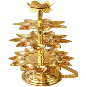 Aarti ahkand Jyoti Diya สีทองแบบมือถือพร้อมขาตั้งทองเหลือง Jyoti diyas ทางศาสนาล่าสุดในราคาขายส่งตรงจากโรงงาน - Product Image 4