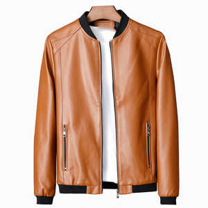 แจ็กเก็ตหนังสำหรับผู้ชาย, แจ็คเก็ตหนัง PU ลำลองมีซิปสีทึบแฟชั่นไซส์ใหญ่8XL ฤดูใบไม้ร่วงฤดูหนาว - Product Image 2