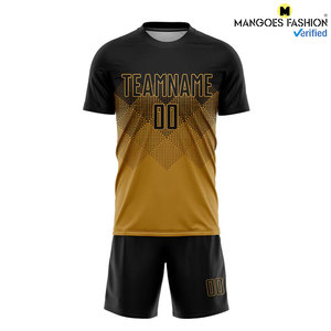 Premium Custom Old Gold Black Sublimación Camiseta de fútbol Absorbe la humedad Elástico Esponjoso Mango Drapeado Propiedad Ropa de fútbol - Product Image 3