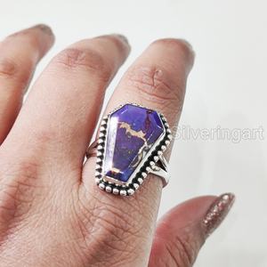 Bague pour femme en argent sterling 925 avec pierre précieuse turquoise naturelle de forme cercueil, couleur cuivre violet, pierre de naissance de décembre, cadeau pour fête et anniversaire - Product Image 5