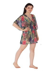 100% Poly-mousseline de soie imprimé fleuri une pièce Bikini maillots de bain couverture Sexy maillots de bain bikini maillot de bain été caftan robe pour les femmes - Product Image 4