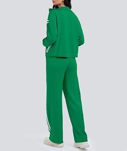 Ensemble de survêtement uni pour femme avec logo personnalisé, sweat à capuche zippé en polyester, pantalon de jogging et vêtements de sport pour la course - Product Image 5