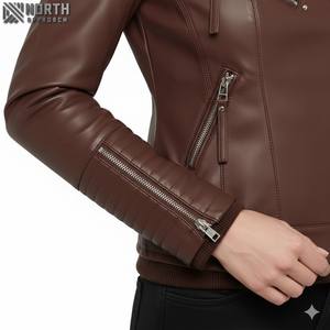 Haute qualité en cuir véritable femmes moto vestes respirant toile tissu hiver personnalisé imprimé en gros - Product Image 5