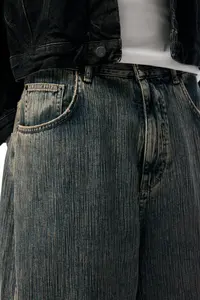 Jeans Anchos de Invierno Vintage al por Mayor, Logotipo Personalizado, Algodón de Alta Calidad, Más Suave, Transpirable, Ajuste Holgado, Lavado, Cintura Media - Product Image 5