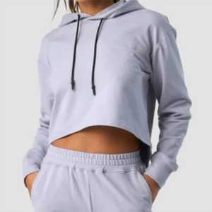 ชุดวอร์ม2ชิ้นเสื้อครอปมีฮู้ดสำหรับผู้หญิงชุดออกกำลังกายวิ่งจ๊อกกิ้งเสื้อกันหนาวเป็นมิตรกับสิ่งแวดล้อมโลโก้ออกแบบได้ตามที่ต้องการ - Product Image 4