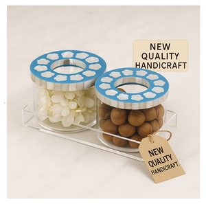 Ramadan 2026 Round Acrylic Storage Jars 3-Piece Set Wooden Lids Mother-of-Pearl Inlay Engraved Handmade Airtight Decorations Dry - Product Image 1