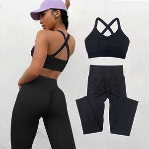 Elegante Casual Fitness Yoga Sets para mujeres Transpirable Gimnasio Entrenamiento Leggings con patrón sólido Ropa activa para entrenamiento de gimnasio - Product Image 3