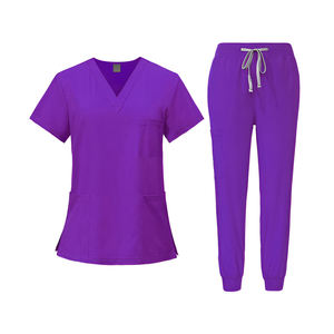 Léger femmes médical Scrubs été ensemble confortable à manches courtes col en V uniforme avec haute qualité 2 voies Stretch Spandex - Product Image 1