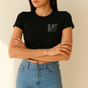 เสื้อครอปแขนสั้นผ้าคอตตอนเนื้อนุ่มพิมพ์โลโก้ได้ตามต้องการเสื้อผ้าลำลองเข้ารูปสำหรับฤดูร้อน - Product Image 3