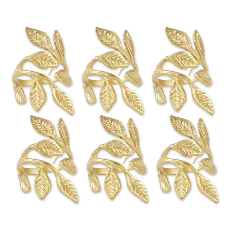 Good Quality luxury Indian Supply leaf shape gold Vine Napkin Ring (Set of 6) For Thanksgiving Halloween Parties tablecloths Use