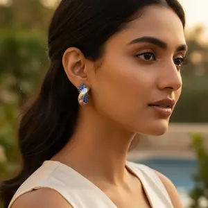 Pendientes de Aro con Piedras Preciosas Azules para Mujer - Pendientes Largos de Moda - Product Image 2
