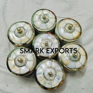 Vermilion Brass Waterproof Round Decorative Holder with MOP Inlay Work Elegant Religious Craft for Sindoor Storage - Product Image 6