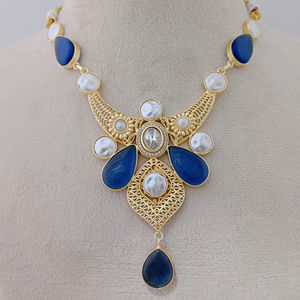 Conjunto de collar de rubí profundo de estilo étnico, lujosa joyería de moda de latón con ornamentación de lágrima única, diseño de producto a granel - Product Image 1