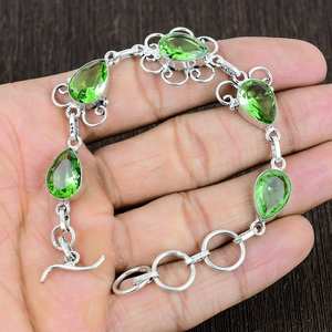 Hermosa cadena ajustable de Plata de Ley 925, collar de eslabones finos redondos facetados de amatista verde para mujer, regalo de fiesta cristiana - Product Image 3