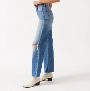 Jeans desgastados de cintura media para mujer, pantalones vaqueros acampanados, Pantalones vaqueros de moda para mujer azules acampanados lavados rasgados - Product Image 4