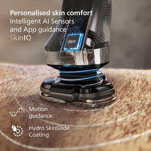 Rasoir électrique intelligent humide/sec noir, lames doubles rotatives à 360° en acier, étanche IPX7, système allemand à trois têtes - Product Image 4