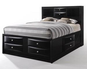 Cadre de lit double en bois TH-H8323, tête de lit à 7 tiroirs avec étagère fabriquée en malaisie 2212 - Product Image 3