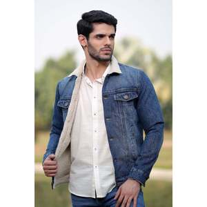 Veste en jean en coton Sherpa pour homme avec logo personnalisé 'ZEMBA', style streetwear, avec boutons décoratifs et techniques de lavage - Product Image 2
