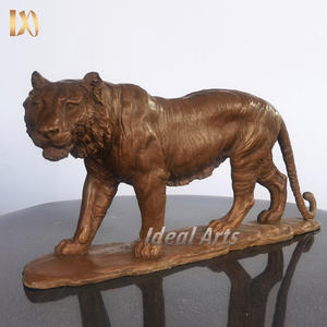 Pequeña escultura de tigre de bronce estatua de animal hecha a mano para decoración de mesa y oficina - Product Image 1