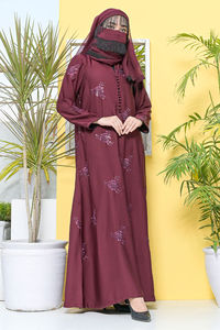 Venta al por mayor cómodo color sólido nueva llegada estilo señoras Abaya manga larga musulmán vestido bordado mujeres Abaya para la venta - Product Image 3