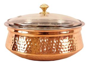 Modern Glow Gold Hammered Serving Pot <b>with</b> <b>Lid</b> and Handles for Stylish Kitchen and Hospitality Use - Product Image 2