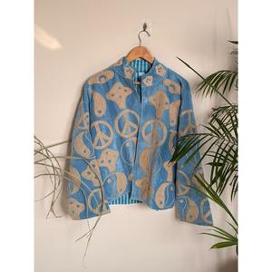 Blazer réversible en cuir de mouton à motif Yin-Yang en velours, col montant, manches longues, coupe-vent, finition florale, court, printemps - Product Image 1