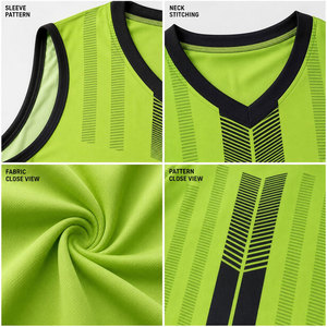 Conjunto de camiseta de baloncesto verde y negro para hombre, pantalones cortos de uniforme transpirables con estampado geométrico y cuello en V sin mangas - Product Image 6