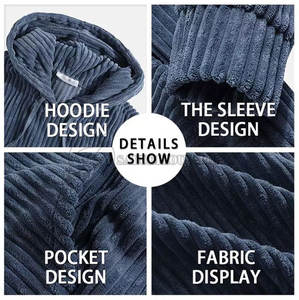 Pull à capuche en velours côtelé à manches longues pour homme, Streetwear uni en Polyester - Product Image 6