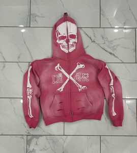 Vêtement de rue pour hommes en molleton surdimensionné imprimé avec des patchs cousus vintage hip-hop d'hiver personnalisés en gros, imprimé en relief, délavé à l'acide, fermeture éclair - Product Image 5