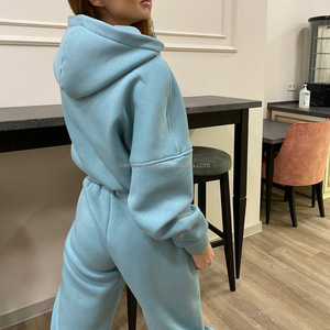 Ropa de calle Ocio Zip up Cropped Hoodie Mujeres Premium Cotton Fluffy Inside 280-480 Gramos Drop Shoulder Crop Hoodies - Product Image 4