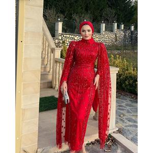 Robe de soirée Crimson Grace au crochet avec cape à sequins, silhouette longue et ajustée pour les soirées formelles - Product Image 1