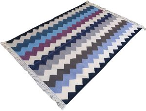 Alfombra Dhurrie de tejido plano tradicional hecha a mano, tapiz de pared Kilim a rayas blancas, Material de lana, estilo indio, ecológico - Product Image 2