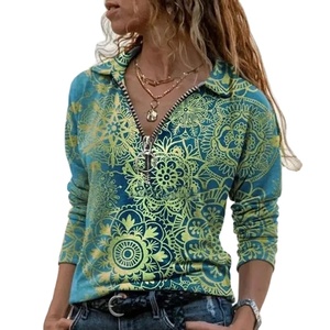 Blusa suelta de manga larga con cuello Polo Vintage Y2K estampado geométrico camisas de gran tamaño elegante señora Tops Streetwear - Product Image 1
