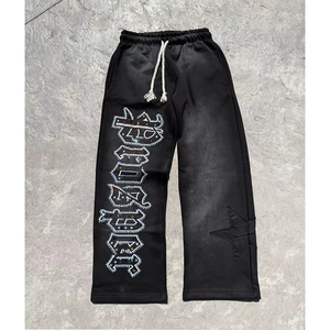 Conjunto de Sudadera con Capucha y Pantalones Deportivos para Hombre, Estampado Personalizado, Lavado, con Pedrería, para Invierno - Product Image 4