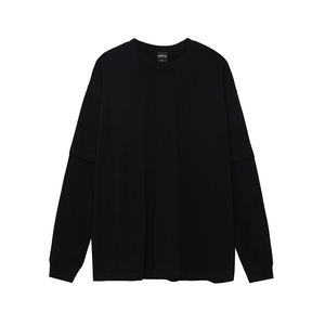 Spring Solid Color 270Gsm Heavy Weight Cotton Casual Basic Loose <b>Long</b> <b>Sleeve</b> <b>T</b>-<b>shirt</b> - Product Image 3