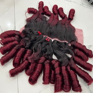 เด้งดึ๋งสองชั้นแบบสุดเฉดไวน์แดงทำจากหนังกำพร้าต่อผมมนุษย์ชาวเวียดนาม - Product Image 1